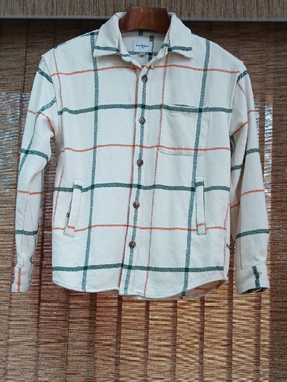 Goodfellow & Co Cream Shirt Jacket with Green Windowpane Plaid